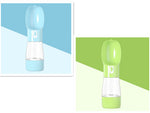 2-in-1 dog water and food travel bottle, blue translucent base, flip-top lid