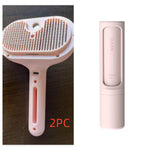 Pink self-cleaning pet grooming brush with comb head and USB charging module