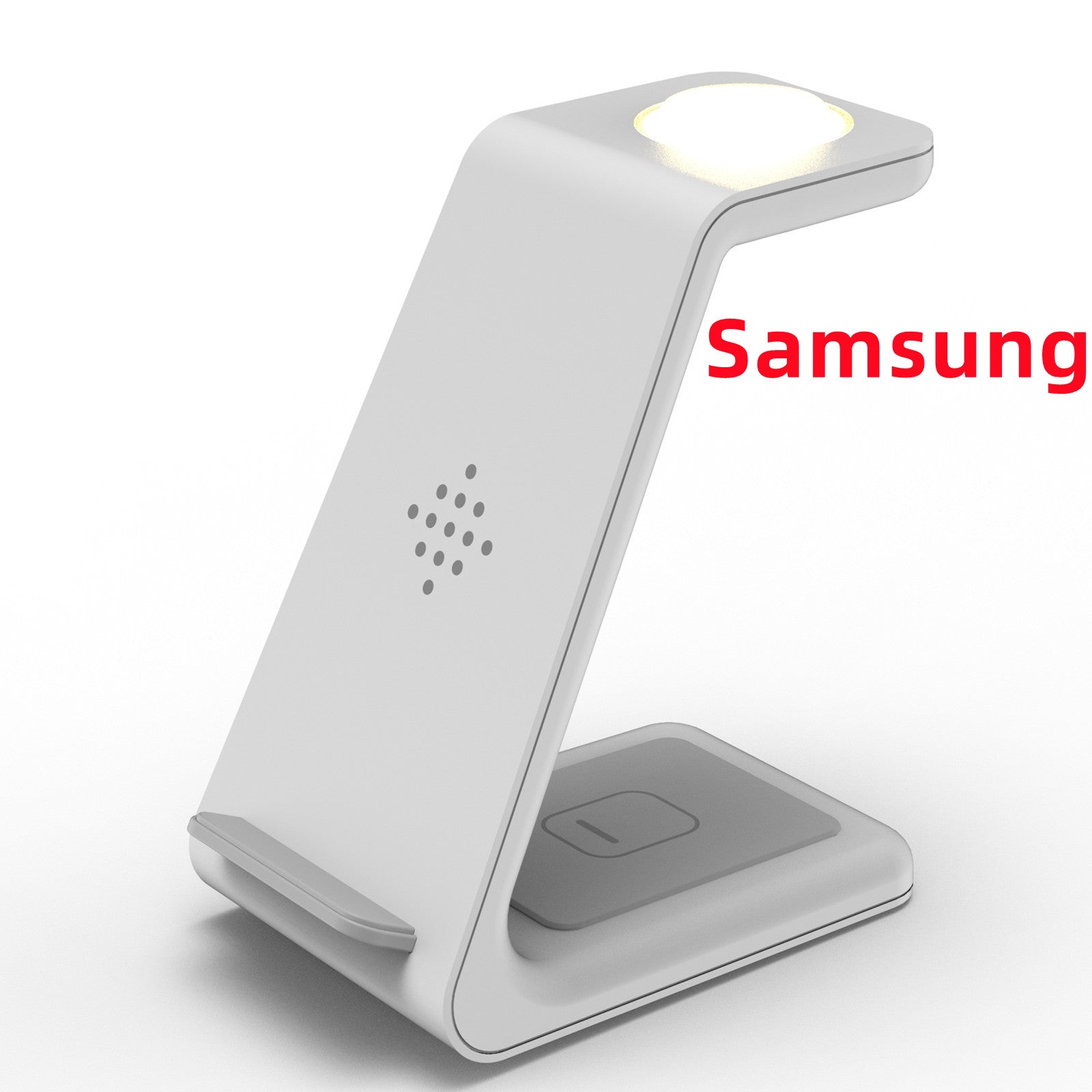 White 3-in-1 wireless charging stand with illuminated indicator, phone holder cradle
