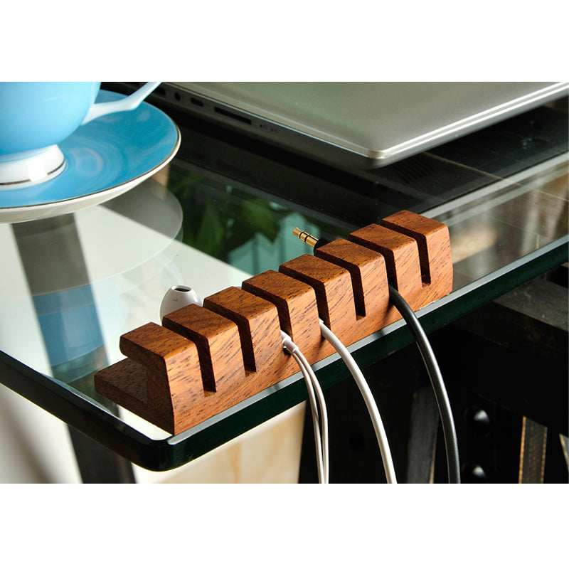 Desktop Wire Storage Box Solid Wood Organizer Data Charging Cable Fixing Device