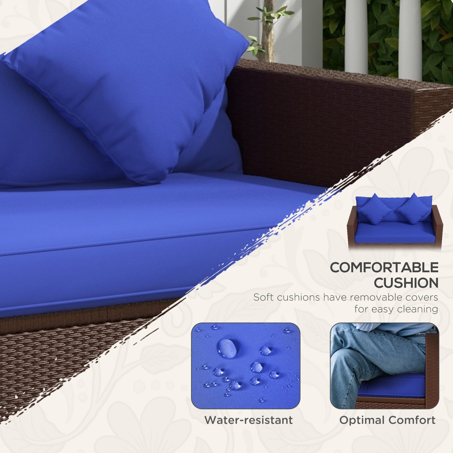 Outdoor Wicker Loveseat – 2-Seat PE Rattan Patio Sofa, Dark Blue