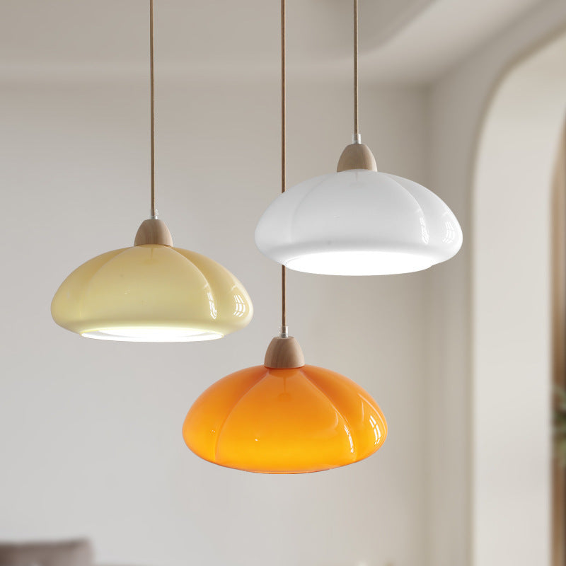 Lámpara colgante retro de estilo japonés de cristal y madera de troncos de nuevo estilo para dormitorio y comedor con diseño de calabaza