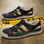 Women's Roman flat woven soft-sole shoes in black, strap-closure woven upper