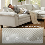 Sectional Sofa, L Shaped Couch with Deep Seat, Movable Ottoman and Pillow-top Armrests, Beige