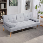 Schlafsofa, 3-Sitzer Sofa, Schlafcouch Mit Klappbarem Tisch, Becherhalter, Bettsofa Mit Leinenoptik, Couch Gästebet Für Wohnzimmer, Hellgrau