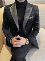 Luxurious Velvet Jacquard Leather Lapel Blazer for Men - Elevate Your Style