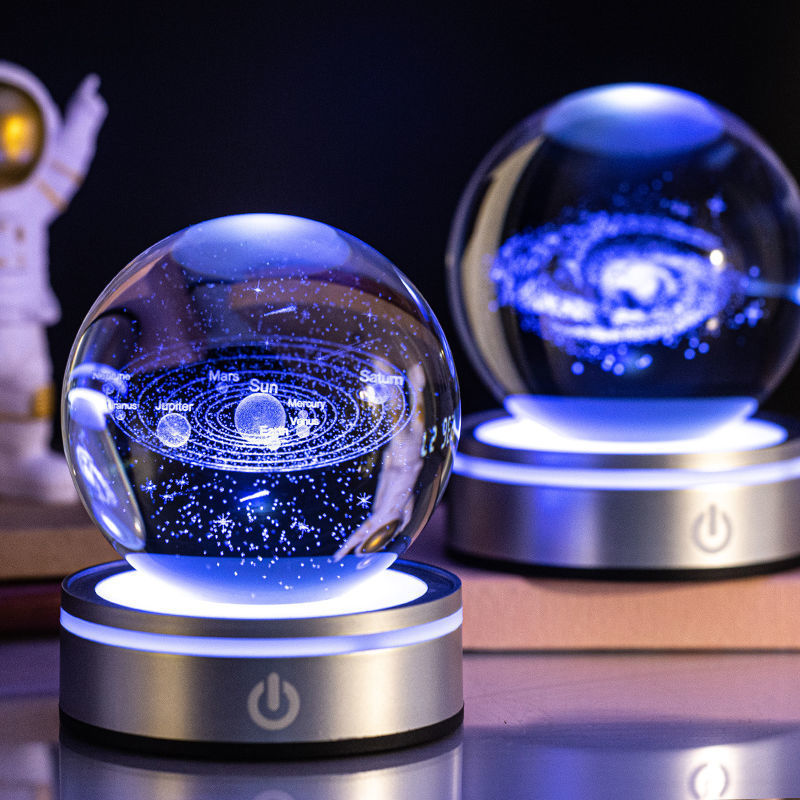 Creativa bola de cristal luminosa 3D con grabado interno, lámpara de noche pequeña con degradado colorido, selección de regalos para decoración del hogar