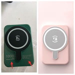 Pink magnetic wireless power bank with lightning logo, front view.