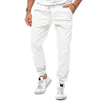 Men's drawstring ankle-cuff sports trousers, white, loose tapered fit
