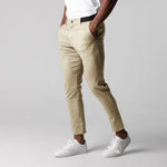 Men's slim-fit business suit pants in khaki, straight leg with belt loops