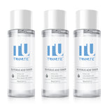 TUNMATE glycolic acid toner bottles, clear liquid formula in white cap containers
