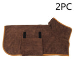Brown microfiber pet bathrobe drying coat with orange trim and black hook-and-loop tabs