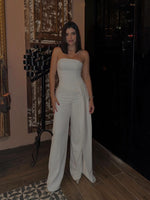 White Hot Tube Top & High-Waisted Pants Set - Irregular Hem Chic for Confident Style