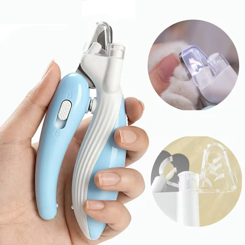 Light blue pet LED nail grinder with clear safety guard and textured grip panel