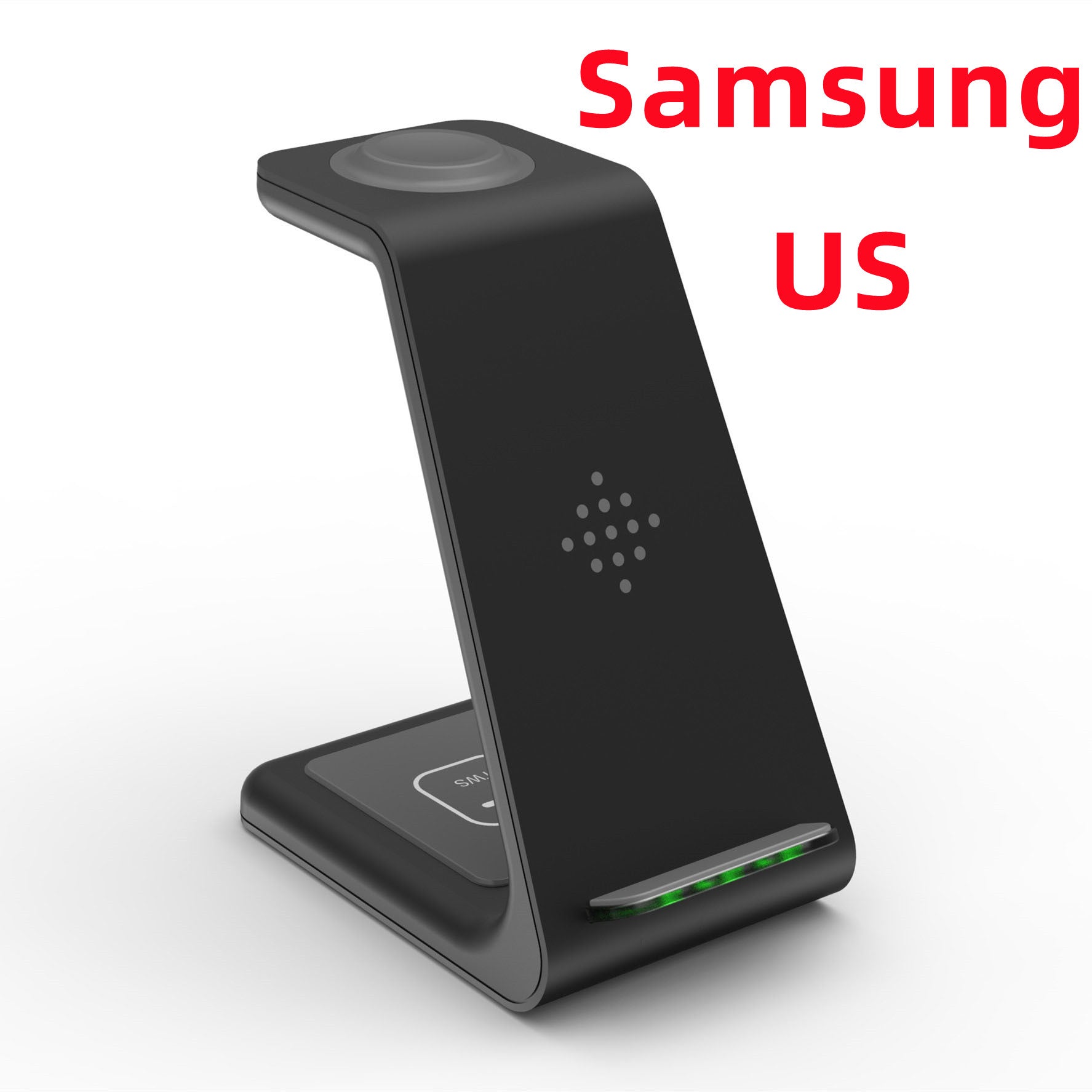 Black wireless charging stand dock with green LED, vertical phone holder
