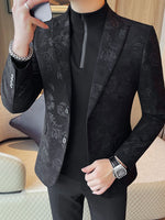 Men's Slim Fit Floral Print Blazer – Casual Polyester, Regular Length
