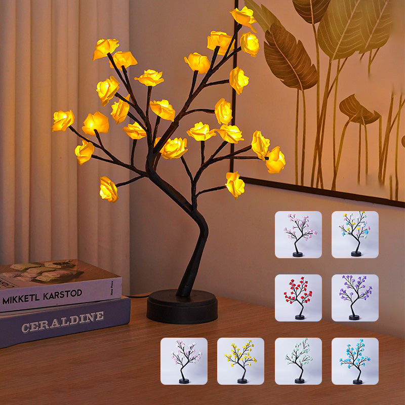 Lámpara de mesa, árbol de flores, lámparas de rosas, luces de noche LED, USB, regalos para decoración de bodas, San Valentín y Navidad