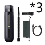 Wireless car vacuum cleaner kit with main unit, nozzle, hose, and charging cable