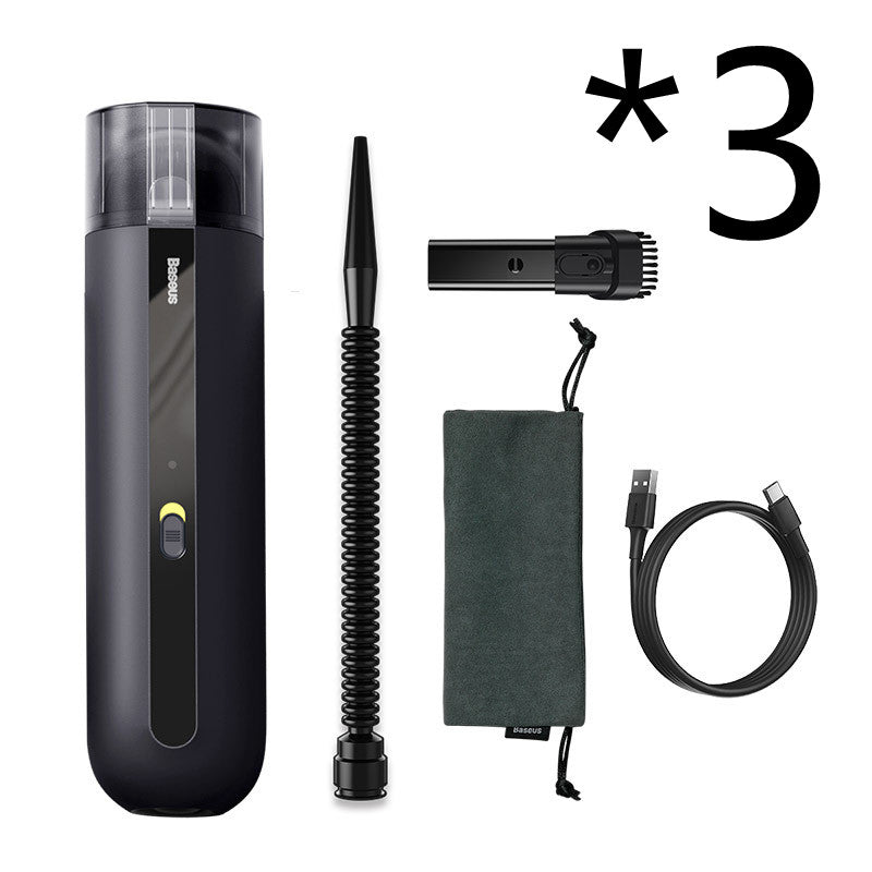Wireless car vacuum cleaner kit with main unit, nozzle, hose, and charging cable