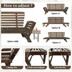 TOPMAx Outdoor Adjustable Patio Wooden Daybed Sofa Chaise Lounge With Cushions For Small Places  Brown Finish Gray Cushion