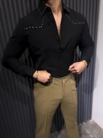 Chic Black Button-down Collar Shirt