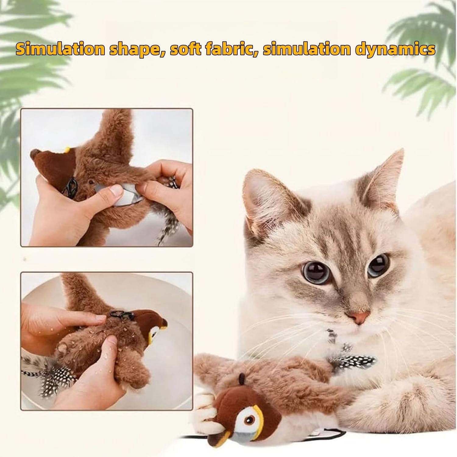 Interactive Chirping Bird Cat Toy – Rechargeable Flapping Feather Toy