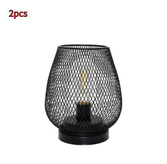 Lámpara de mesa retro de hierro forjado con batería, luz nocturna hueca con diseño de jaula de pájaros, lámpara de lectura de escritorio, decoración para dormitorio, mesita de noche y hogar