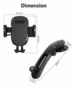 Car phone mount holder with phone cradle, side brackets, and suction cup base