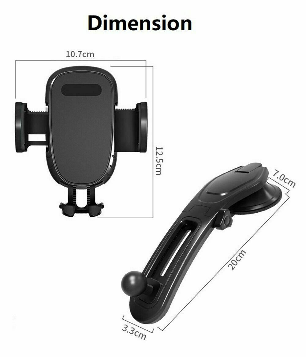Car phone mount holder with phone cradle, side brackets, and suction cup base