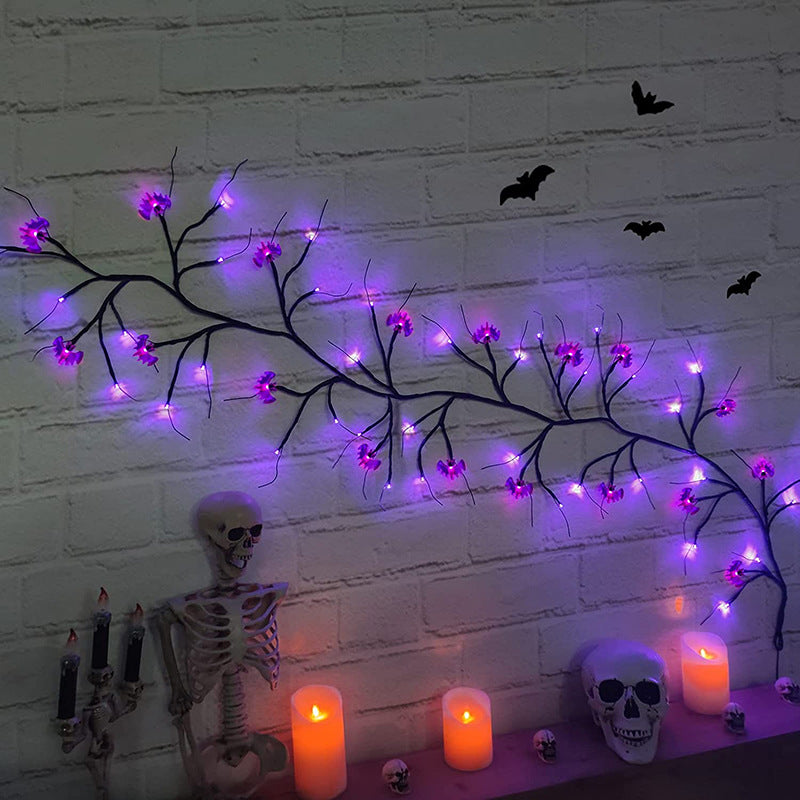 Guirnalda de luces LED de sauce de Halloween con motivos de murciélago y calabaza para decoración interior y exterior de fiestas y casas