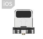 iOS charging connector tip with metallic rotating collar and magnetic plate