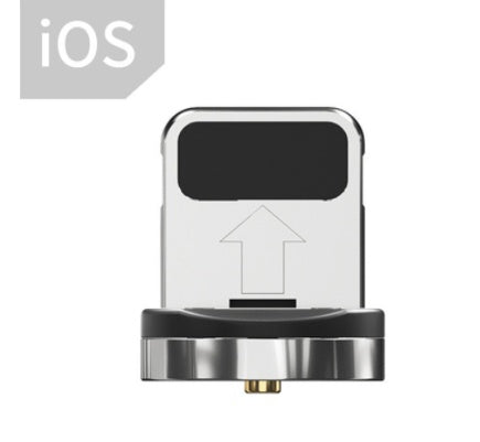 iOS charging connector tip with metallic rotating collar and magnetic plate