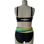 Back view high-waist bikini set with cutout detail and black straps over matching bottoms