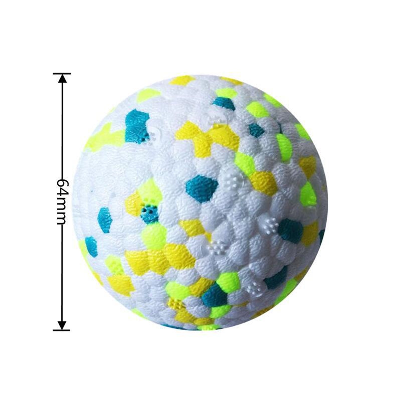 Textured dog chew ball full view with neon multicolor pattern on white