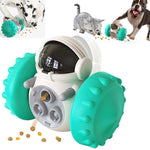 Interactive slow feed pet toy in teal-green with textured balance-ball sides