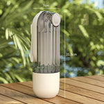 2-in-1 pet water and food bottle, clear body and white base, compact side view