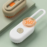 Electric steam pet brush with 360-degree swivel base, beige and white bodies