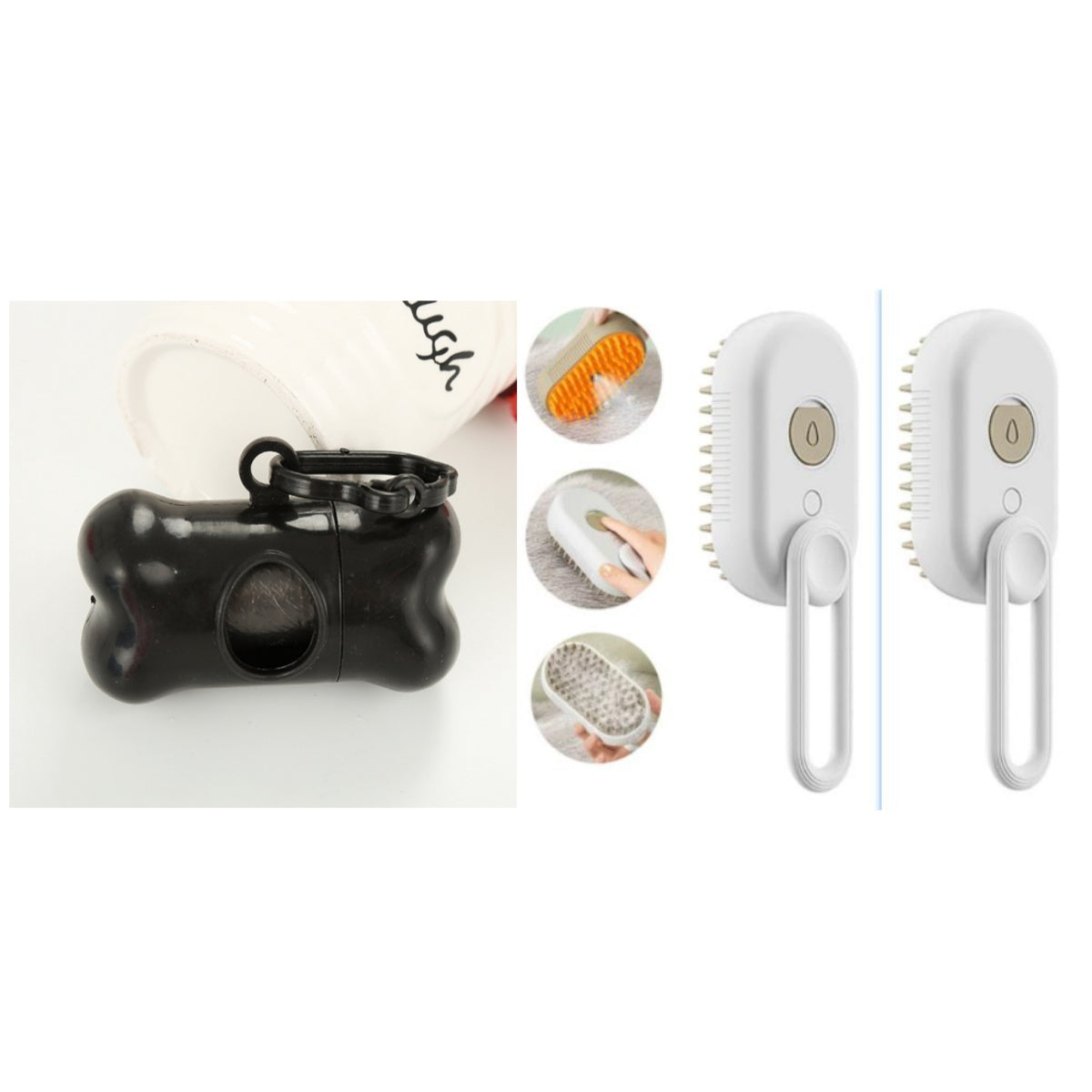 Electric steam pet brush with white handle and orange silicone grooming pad