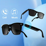 Black Bluetooth smart sunglasses, wide lenses and side speaker module, call/music style