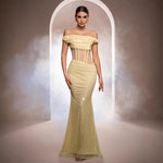 Glamourous Nights Off-the-Shoulder Sequined Mermaid Gown – Dazzle at Every Evening Event