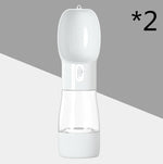 Grey 2-in-1 dog water and food bottle with drinking cap and base
