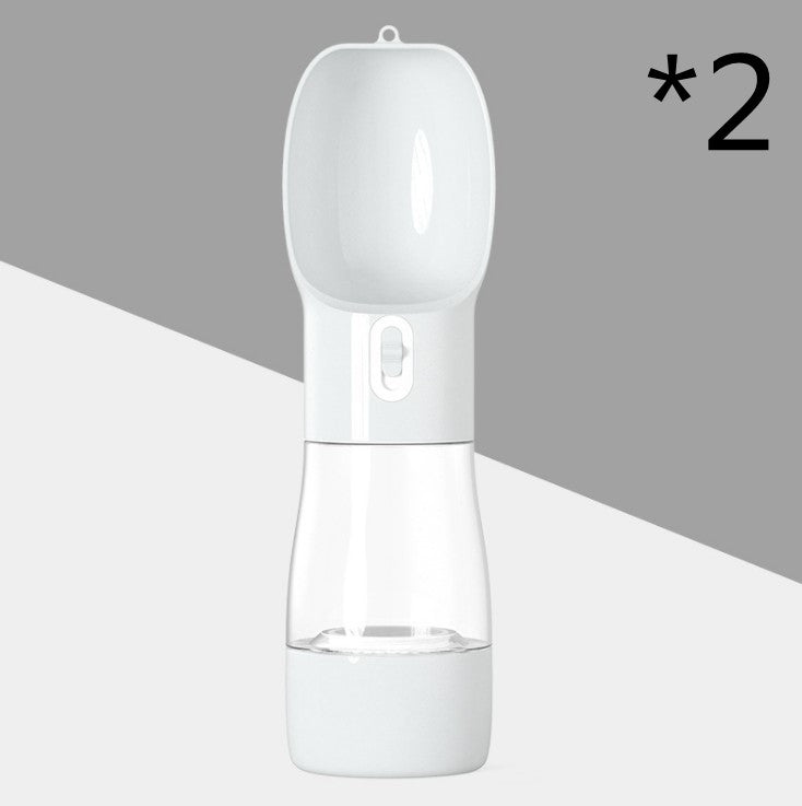 Grey 2-in-1 dog water and food bottle with drinking cap and base
