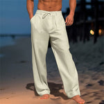 Khaki drawstring pocket wide-leg pants, men's cotton straight trousers