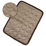 Pet cooling pad with round bubble quilt pattern, dark brown frame, beige color