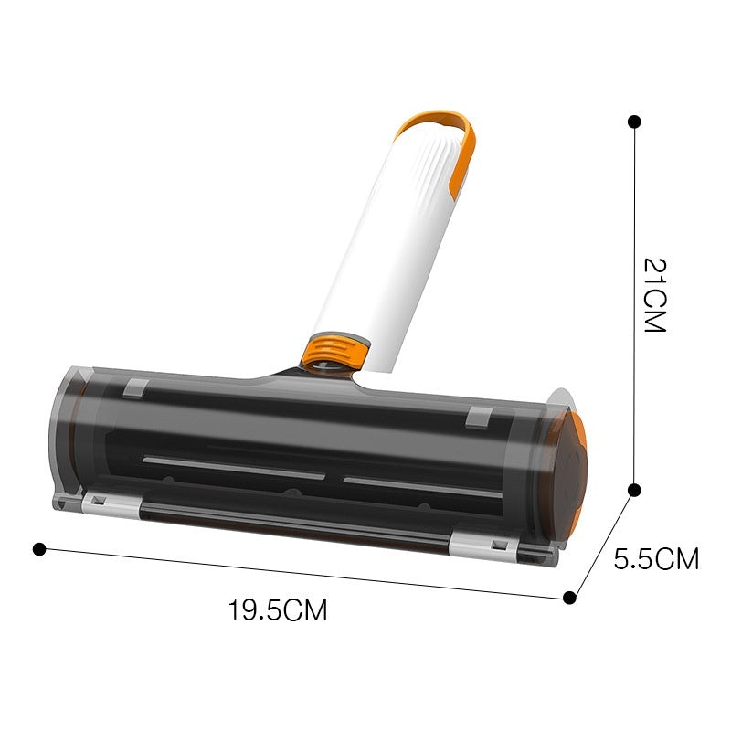 Pet hair removal roller with white handle and dark drum, 19.5 cm length