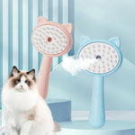 Blue-and-white self-cleaning pet mist grooming slicker brush with cat-sized handle