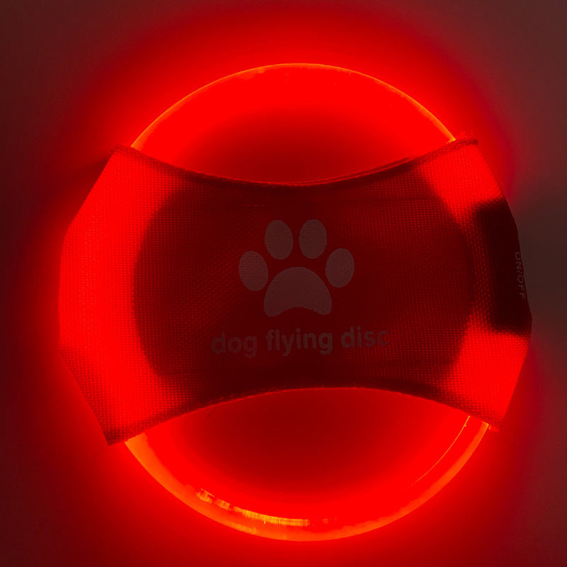 LED dog flying disc, red fabric with paw icon, red glowing ring