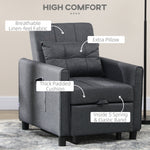 3-in-1 Single Chair Bed – Adjustable Back Convertible Sofa, Eucalyptus Frame, Grey