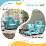 2 Piece Kids Sofa Set With Dinosaur Design, Wooden Frame, For 1.5-3 Years Old, Blue