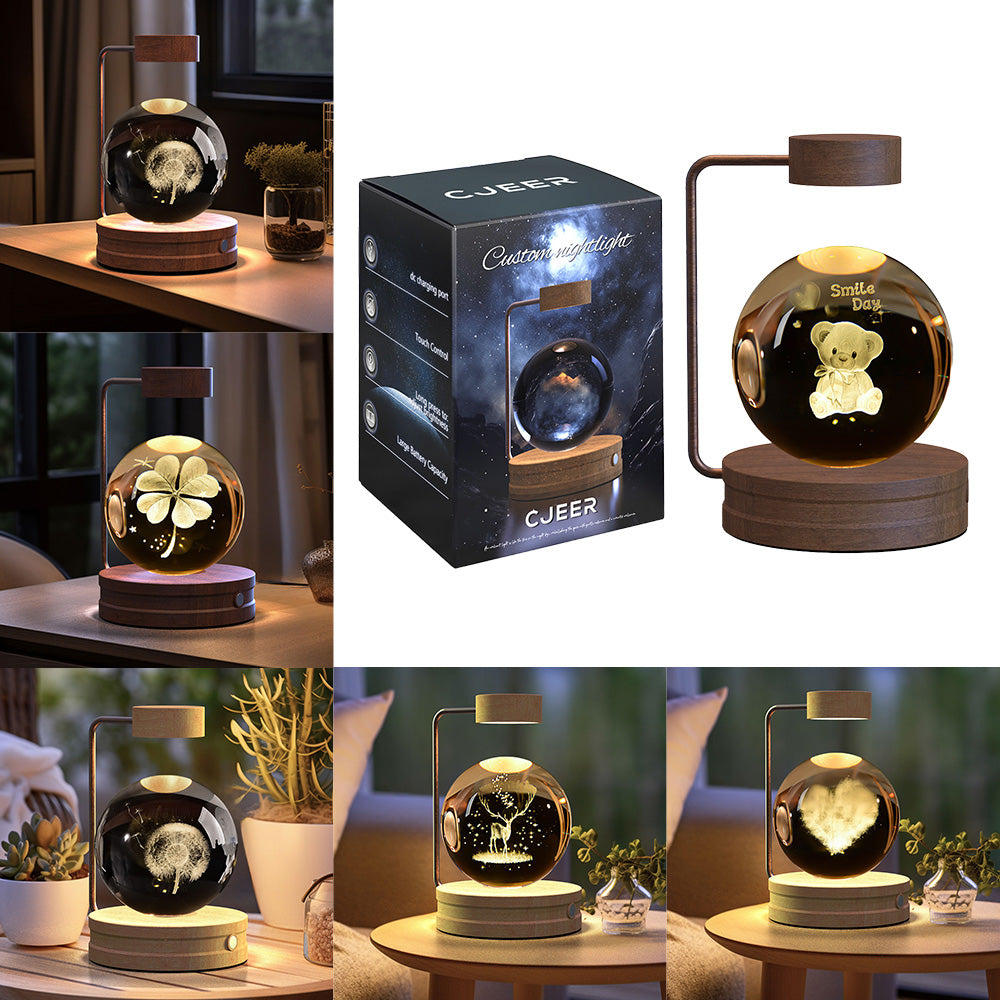 Luz de noche de bola de cristal con dinosaurio cósmico para interior, USB, luz cálida para mesita de noche, regalo de cumpleaños